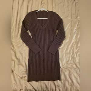 Chic Long Sleeve Brown Knit Dress